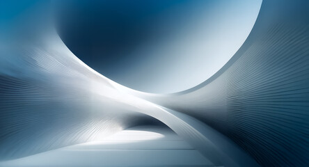 Aufkleber - Abstract curved structure featuring smooth, flowing shapes in blue and white shades. A futuristic and modern digital artwork with an upward perspective.