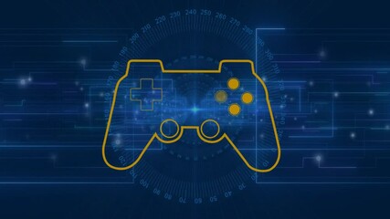 Poster - Animation showing game controller outline on digital circuit with blue glowing effects