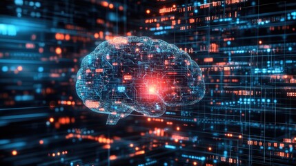 Poster - A high-tech futuristic icon resembling a digital brain, symbolizing artificial intelligence and machine learning.