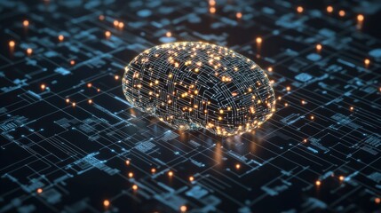 Poster - A high-tech futuristic icon resembling a digital brain, symbolizing artificial intelligence and machine learning.