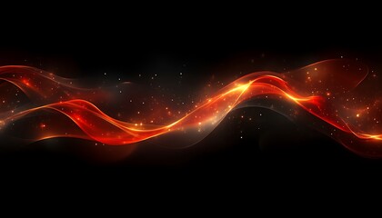 Poster - Abstract red and orange light waves gracefully move across darkness