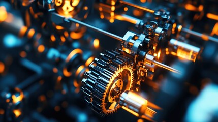 Poster - A modern car engine assembly line with AI-controlled robotic welding and precision fitting.