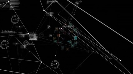 Poster - animation of interconnected nodes and data visualizations on black background