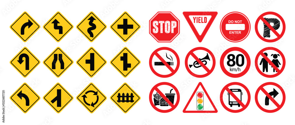 Road warning signages icon clipart set. Road traffic safety sign clip ...