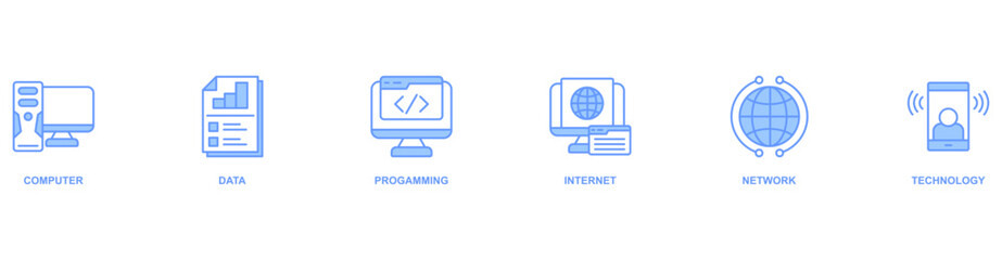 Information Technology banner web icon vector illustration concept with icon of computer, data, progamming, internet, network, technology