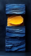 Poster - abstract composition showing blocks of blue and yellow layered forms
