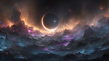 Wall Mural - an artistic depiction of space with celestial elements and nebula clouds