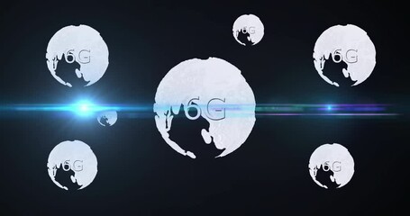 Poster - Animation of 6G text glowing over globe icons with blue light effect