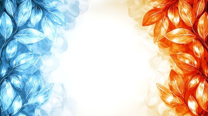 Poster - artistically designed contrasting leaves in blue and orange colors