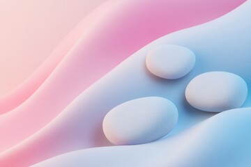 Poster - Minimalist Zen-inspired composition featuring smooth pebbles on a soft pastel gradient background at a tranquil setting