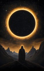 Wall Mural - a dark sorcerer conjuring an eclipse, casting shadows over a doomed kingdom