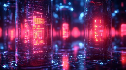 Fototapete - This depiction illustrates the intricate workings of quantum computing, featuring glowing qubits in superposition and entangled states.