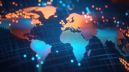 Poster - A stylized infographic-style D render of financial market performance, investment risk assessment, and global economy.