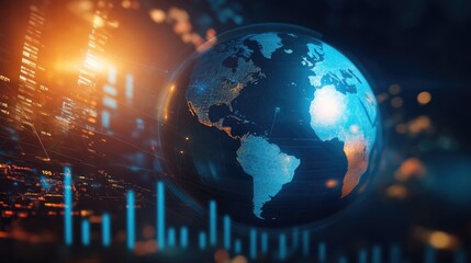 Poster - A trade and investment theme with a stylized Earth, financial data overlays, and economic development indicators.