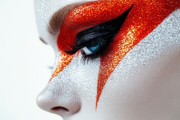 Aufkleber - Creative makeup application showcasing bold glitter and striking colors for artful expression in a contemporary setting