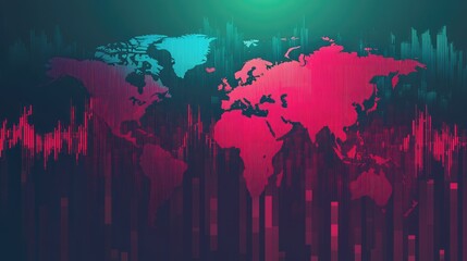 Poster - A world economy model in a flat-design triadic color scheme, depicting investment trends and stock market performance.