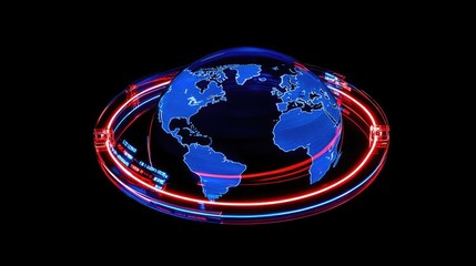 Poster - A world globe encircled by a neon stock market ticker, symbolizing the interconnected global economy.