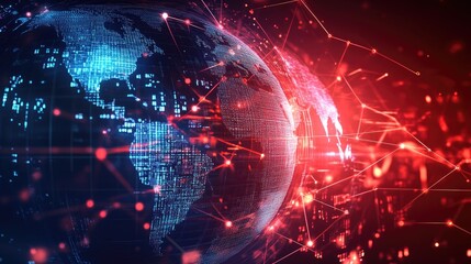 Poster - Futuristic economic network with financial data points connecting global trade markets and currency symbols.