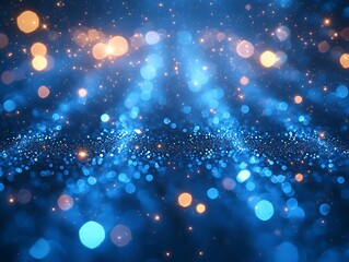 Poster - Abstract image showing bright blue and orange glowing particles