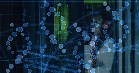 Poster - Analyzing data with digital graphs, woman in office creating animation for school
