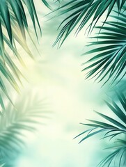 Aufkleber - Tropical backdrop featuring blurred palm leaves in vibrant green and teal, inviting an atmosphere of adventure and freshness
