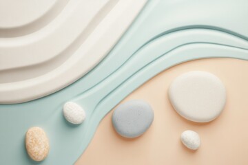 Aufkleber - Calm Zen-inspired composition of smooth pebbles on soft pastel textures for peaceful ambience and relaxation
