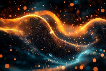 Leinwandbilder - Abstract digital rendering of glowing particles and shimmering wave shapes