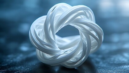 Poster - an abstract representation of a knotted woven structure in white