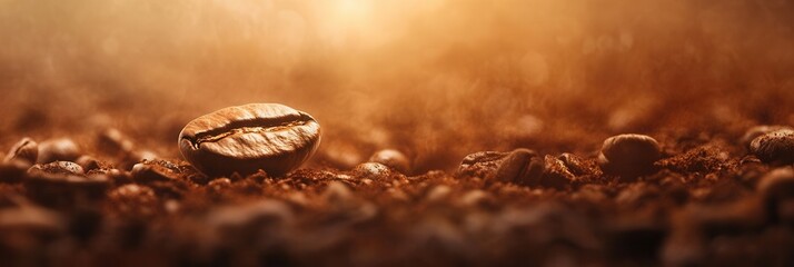 Poster - Close-up texture of roasted coffee beans with a standout bean in warm brown tones creating a cozy atmosphere