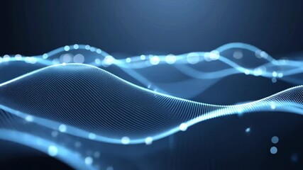 Poster - digital abstract background with flowing blue lines and glowing dots creates sense of motion and ene