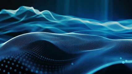 Poster - digital abstract wave pattern with glowing blue lines and dots creates futuristic and dynamic visual