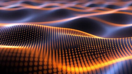 Poster - Digital Landscape of Glowing Orange and Blue Waves Futuristic and Dynamic Abstract Design with Illuminated Grid Patterns