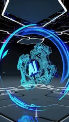 Poster - Futuristic ai hologram animation with circuitry and blue glowing effects