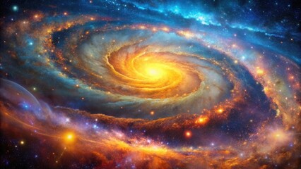 Wall Mural - A mesmerizing cosmic swirl of vibrant nebulae and celestial bodies, showcasing the radiant beauty of a spiral galaxy with its luminous core and surrounding stellar formations
