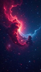 Wall Mural - Dark red nebula swirls across deep blue, stars scattered , night sky, dark matter