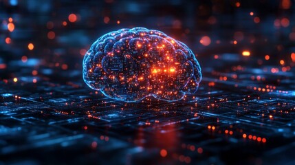 Leinwandbilder - A digital representation showcases a brain-like structure illuminated with vibrant colors, symbolizing the fusion of quantum computing and neural networks.