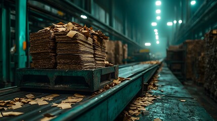 Poster - expansive industrial paper recycling facility featuring automated conveyor belts and sorting and pro