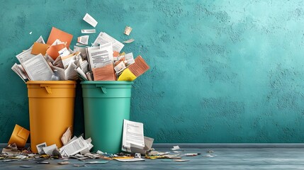 Poster - A minimalistic and organized composition showcasing paper waste bins filled with discarded office documents