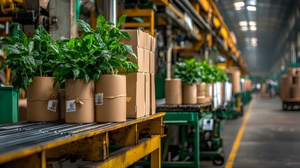 Poster - photograph depicting an efficient production line manufacturing recycled paper products in an indust