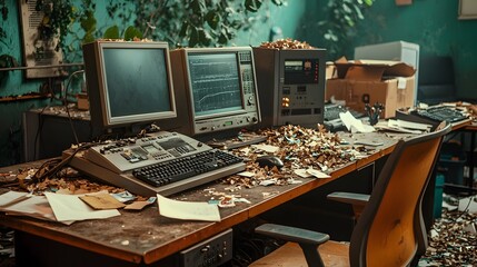 Poster - photograph of a contemporary recycling plant s control room monitoring the paper recycling workflow