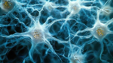 Poster - Intricate network of neurons firing and communicating in a complex brain structure representing neural connections