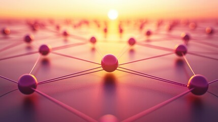 Poster - A group of spheres positioned against a vibrant sunset creating a stunning visual of connectivity and technology