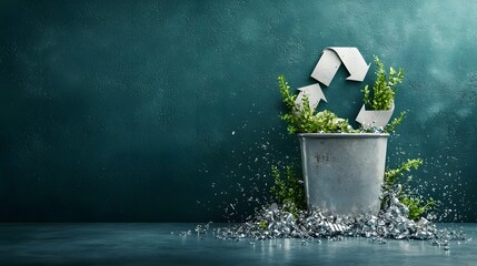 Poster - recycled aluminum symbol created from melted pieces with negative space for overlay text or graphic 