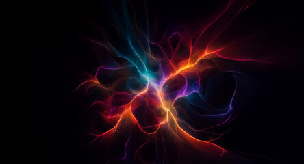Wall Mural - abstract luminous lines in vibrant colors swirl and intertwine against a dark backdrop, creating a d