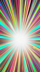 Poster - Radiant burst of colorful light beams transitioning to bold geometric patterns