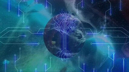 Poster - Animation showing digital tree circuitry overlay on Earth with cosmic background