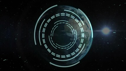 Poster - Digital interface animation over Earth in space with glowing circular patterns