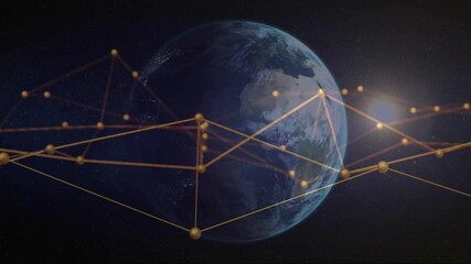 Poster - Glowing network connections forming over Earth with animation in space