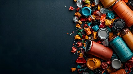 Poster - vibrant and colorful crushed plastic bottle fragments forming an abstract background