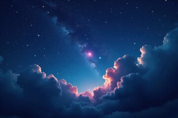 Wall Mural - Dark, cloudy night sky; vibrant stars shine through breaks , heavens, clouds